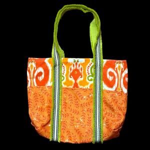 VTG Handmade Boho Colorful Ikat Pattern Fabric Tote Beach Shopping Bag Artsy